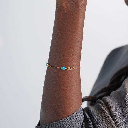 Turquoise Evil Eye Interlocking Evil Eye Bracelet in 14K Gold-1