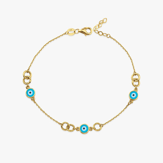Turquoise Evil Eye Interlocking Evil Eye Bracelet in 14K Gold-0